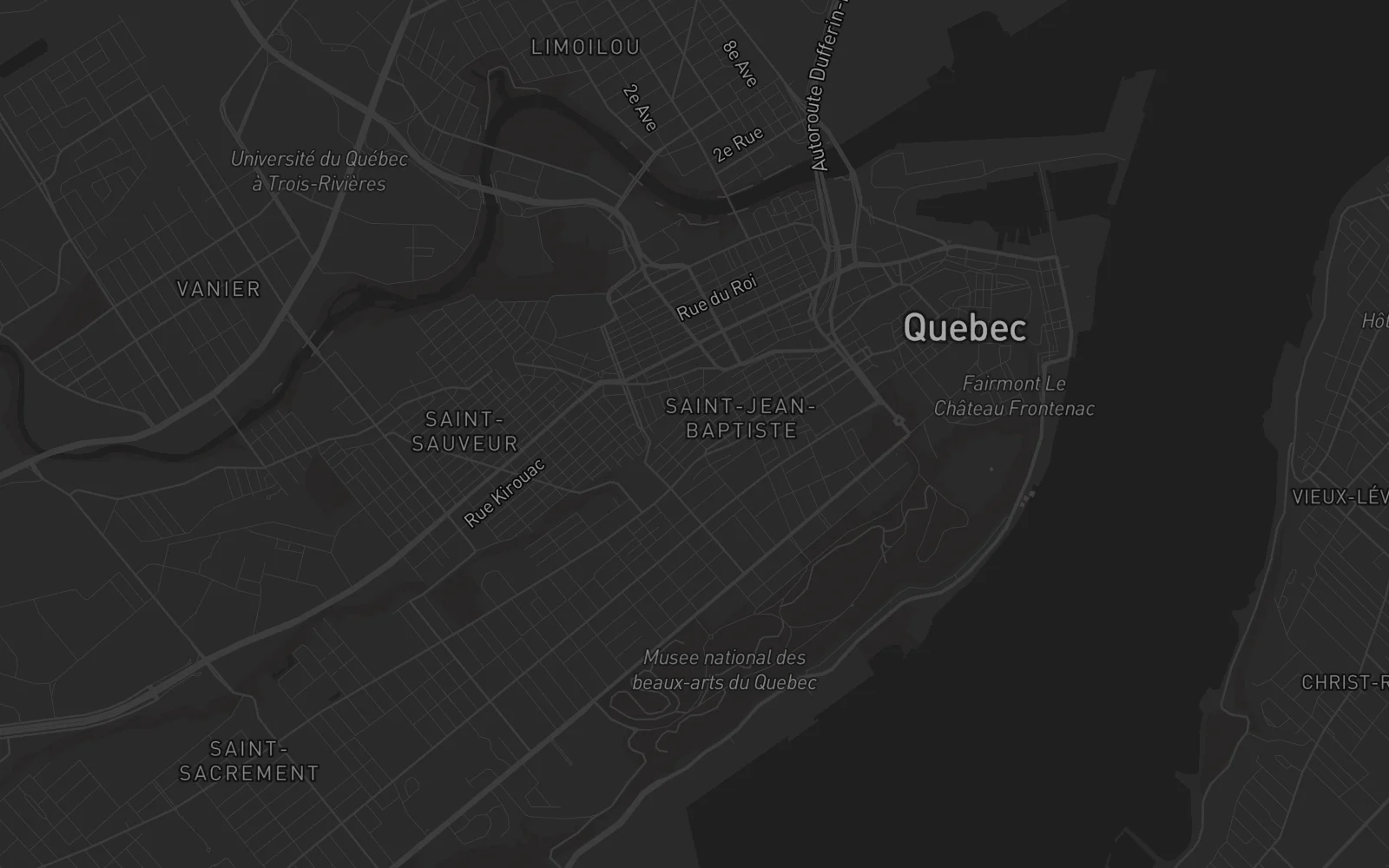Street map of Quebec City and the St. Lawrence River
